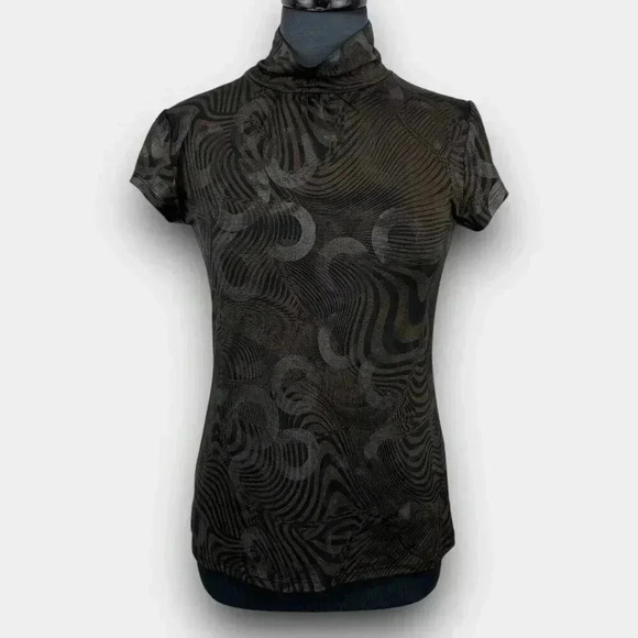 MELANIE LYNE ladies short sleeve turtleneck blouse black/gold 10 - Picture 1 of 9